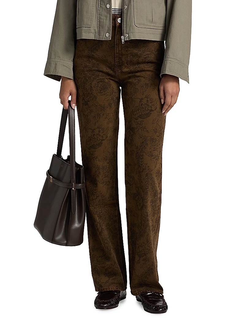 Dylan Rose-Pattern High-Rise Straight-Leg Jeans