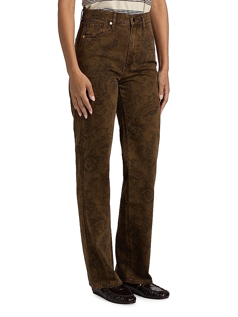 Dylan Rose-Pattern High-Rise Straight-Leg Jeans