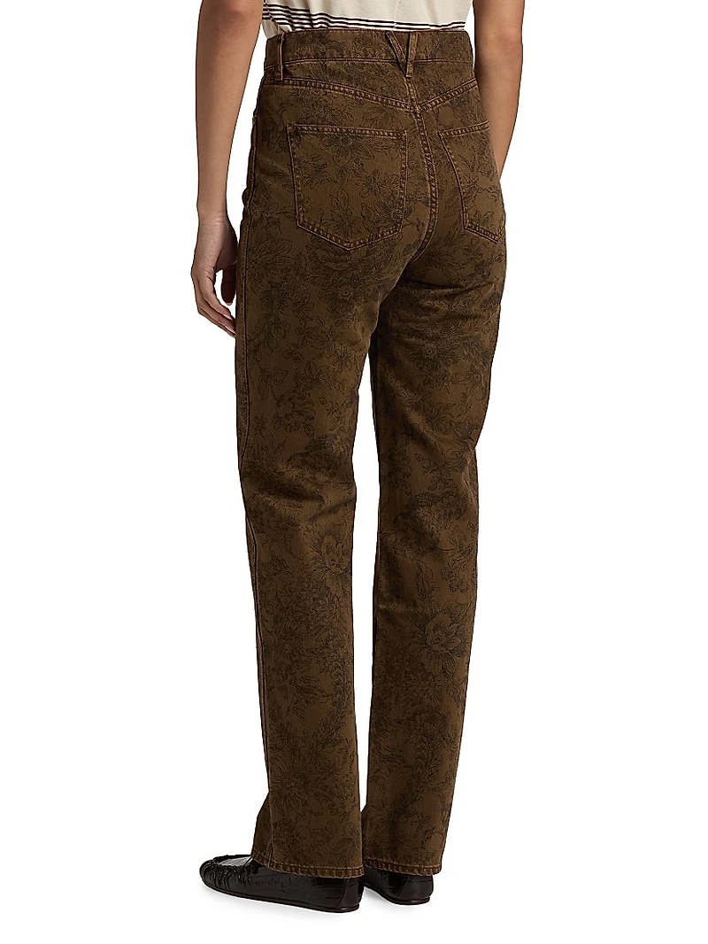 Dylan Rose-Pattern High-Rise Straight-Leg Jeans