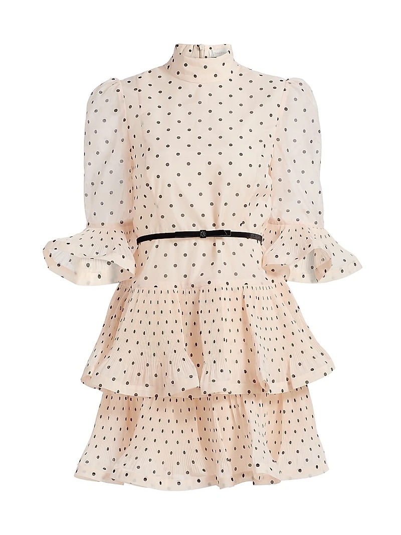 Pleated Polka Dot Frill Minidress