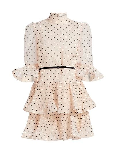 Pleated Polka Dot Frill Minidress