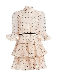 Pleated Polka Dot Frill Minidress