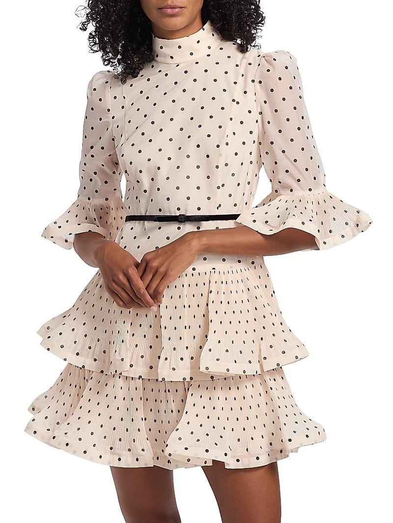 Pleated Polka Dot Frill Minidress