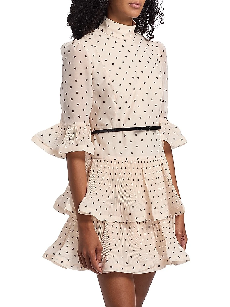 Pleated Polka Dot Frill Minidress