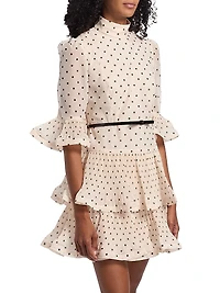 Pleated Polka Dot Frill Minidress