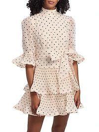Pleated Polka Dot Frill Minidress