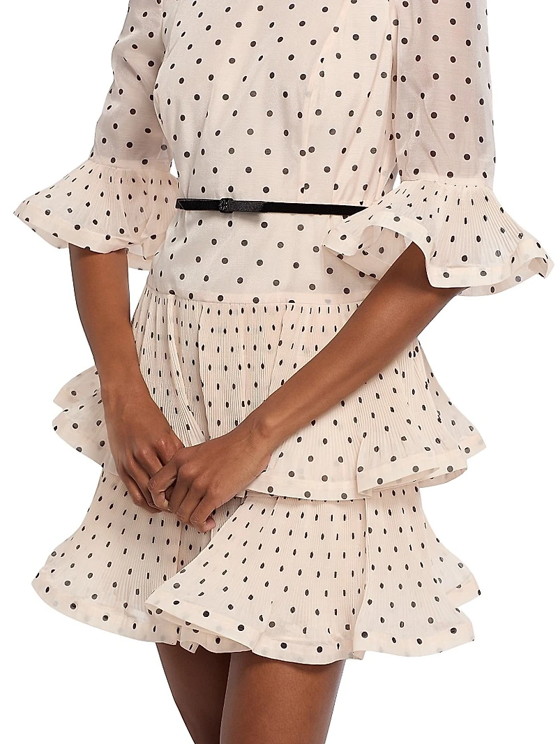 Pleated Polka Dot Frill Minidress