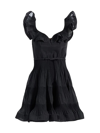 Pleated Frill Belted Minidress