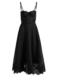 Hypnotic Linen-Silk Lace-Trim Midi-Dress