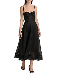 Hypnotic Linen-Silk Lace-Trim Midi-Dress