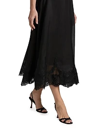 Hypnotic Linen-Silk Lace-Trim Midi-Dress
