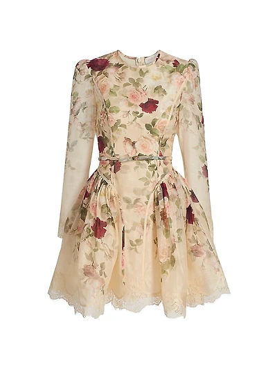 Hypnotic Floral & Lace Belted Minidress