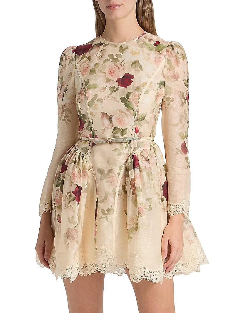 Hypnotic Floral & Lace Belted Minidress