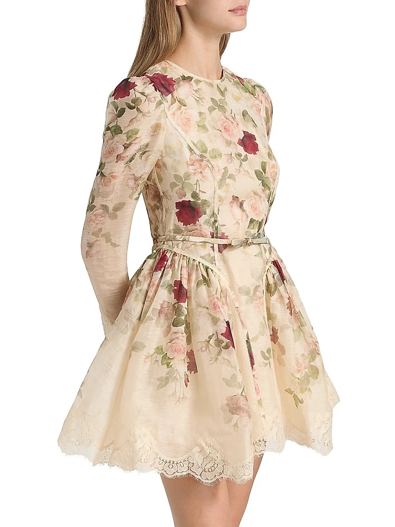 Hypnotic Floral & Lace Belted Minidress