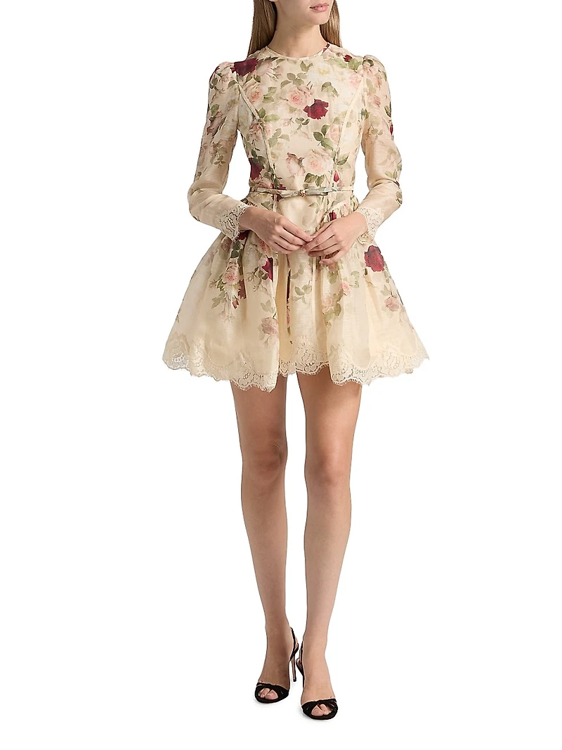 Hypnotic Floral & Lace Belted Minidress