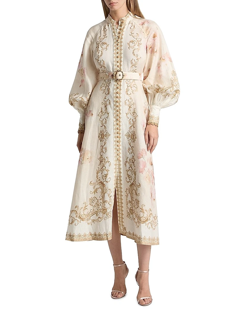 Hypnotic Linen Belted Midi-Dress