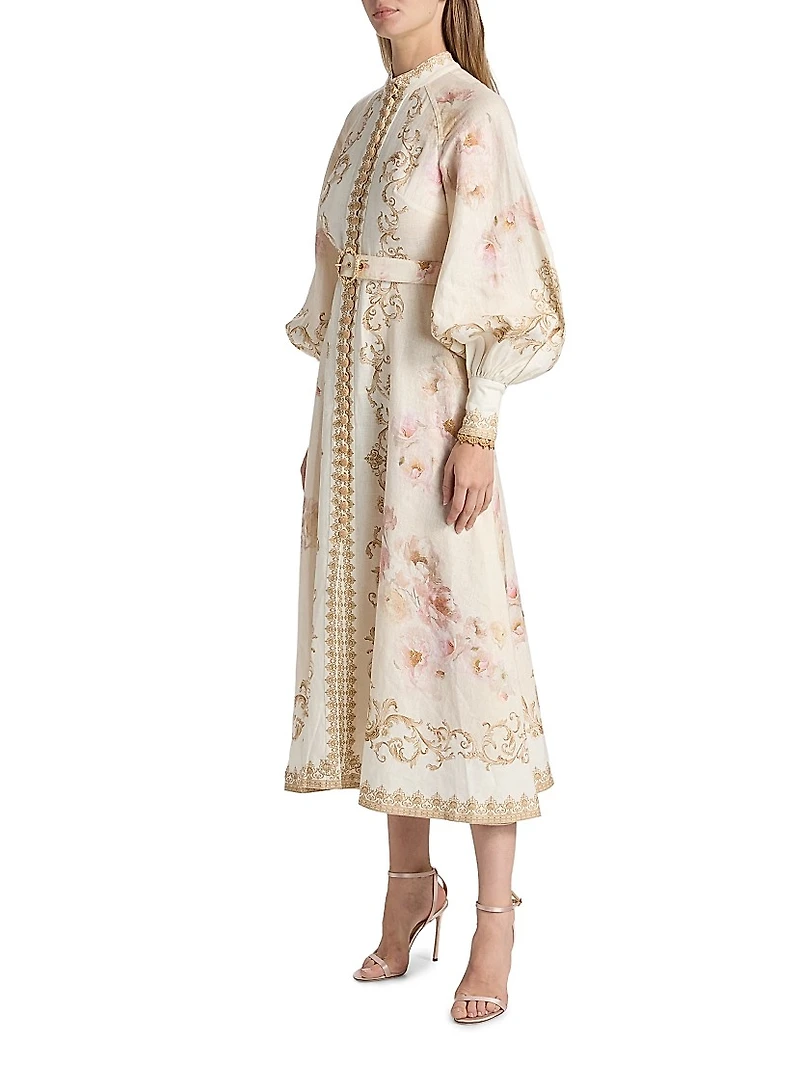 Hypnotic Linen Belted Midi-Dress
