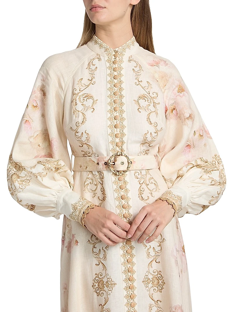 Hypnotic Linen Belted Midi-Dress