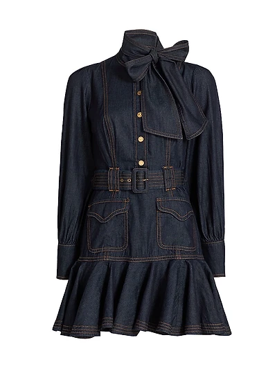 Flip Cotton Denim Minidress