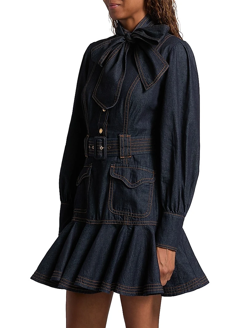 Flip Cotton Denim Minidress