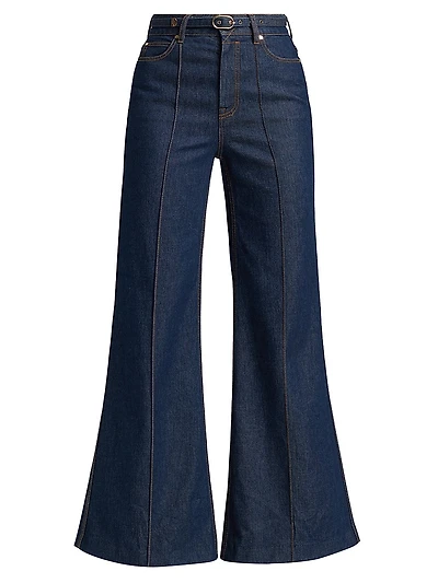 Belted High-Rise Wide Flare Jeans