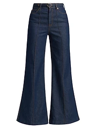 Belted High-Rise Wide Flare Jeans