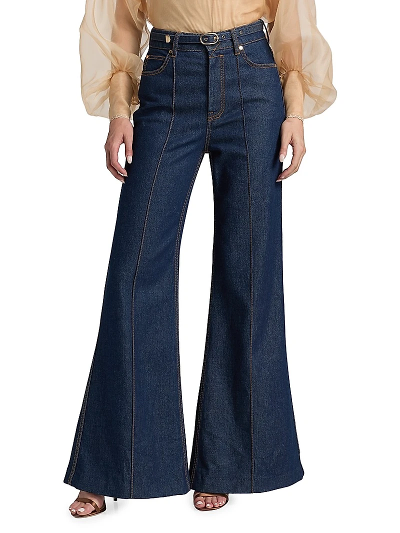 Belted High-Rise Wide Flare Jeans