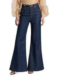 Belted High-Rise Wide Flare Jeans