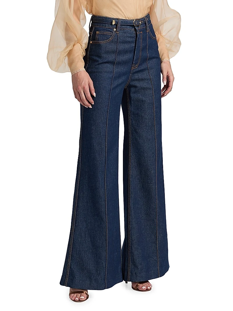 Belted High-Rise Wide Flare Jeans