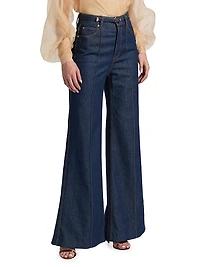 Belted High-Rise Wide Flare Jeans