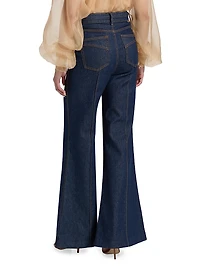 Belted High-Rise Wide Flare Jeans