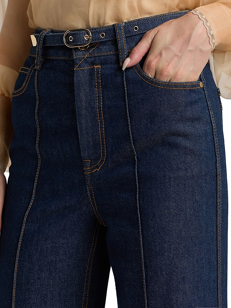 Belted High-Rise Wide Flare Jeans