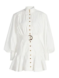 Cotton Fit & Flare Belted Minidress