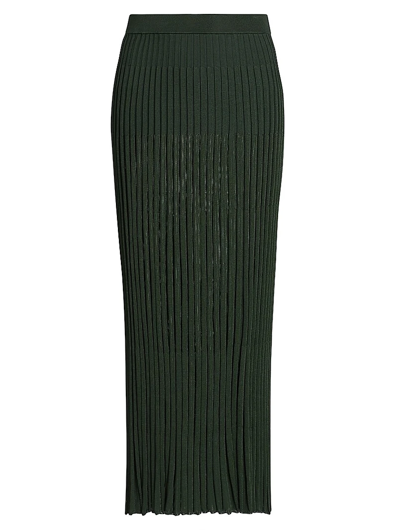 Pleated Ribbed Midi-Skirt