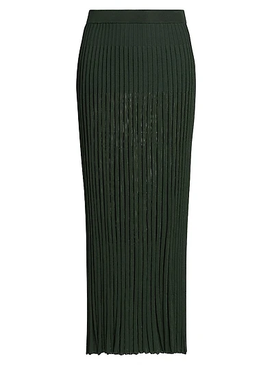 Pleated Ribbed Midi-Skirt