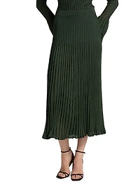 Pleated Ribbed Midi-Skirt