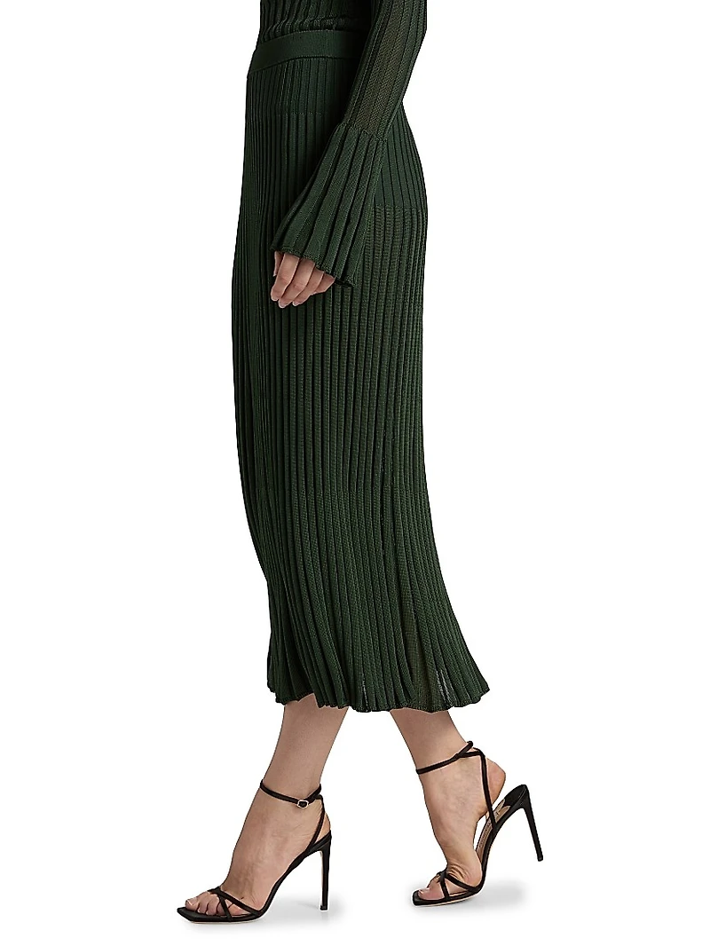 Pleated Ribbed Midi-Skirt