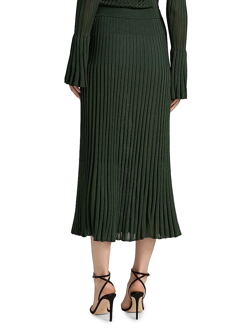 Pleated Ribbed Midi-Skirt