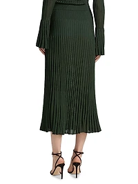 Pleated Ribbed Midi-Skirt