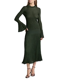 Pleated Ribbed Midi-Skirt