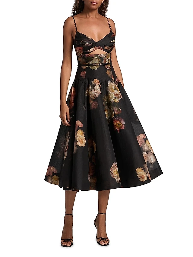 Lovaan Val Sleeveless Ruched Linen-Silk Midi Dress | The Summit