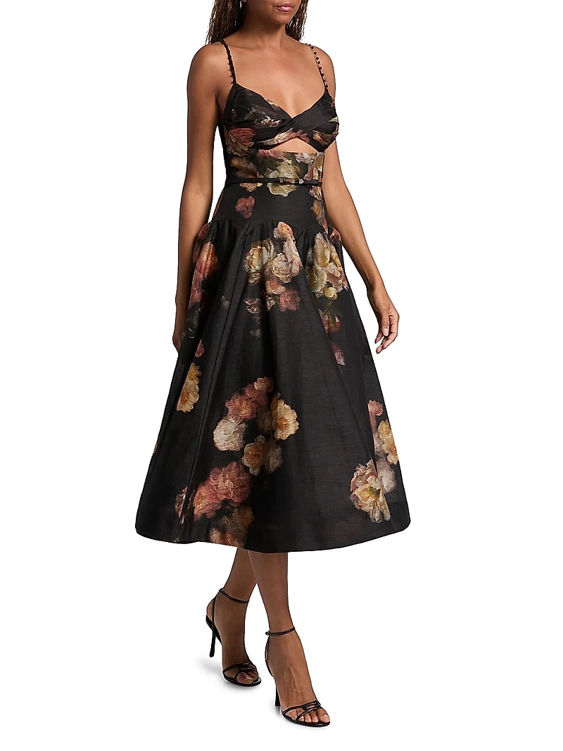 Hypnotic Twist Linen-Silk Midi-Dress