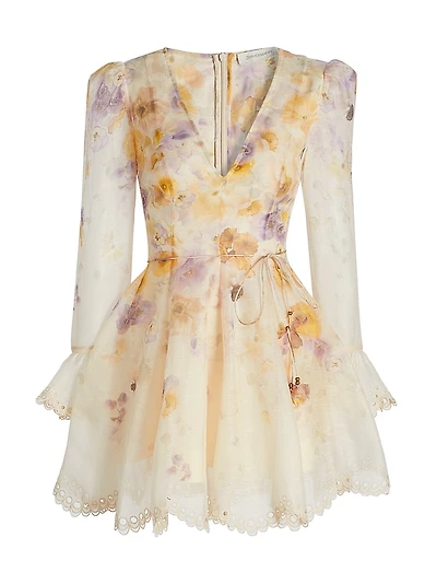 Memento Embroidered Linen-Silk Tie-Waist Minidress