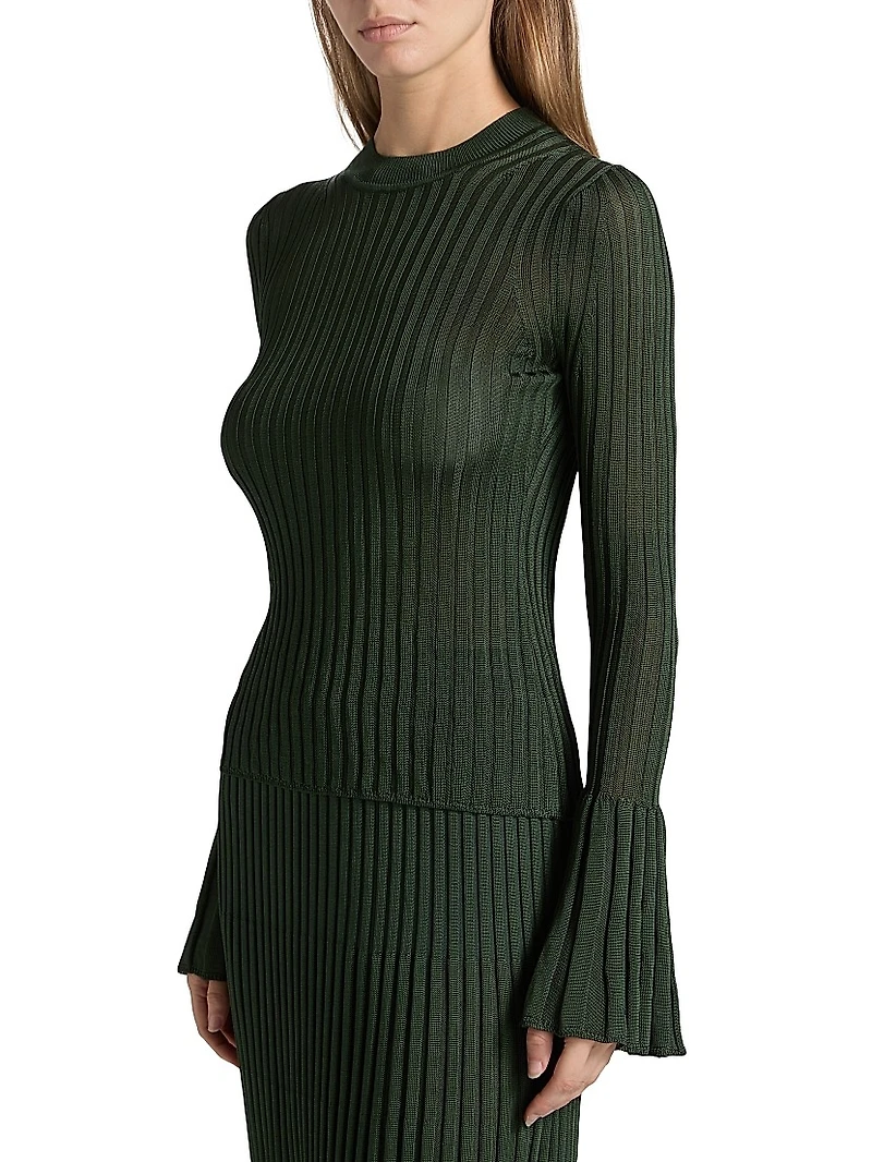 Ribbed Bell-Sleeve Sweater