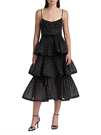 Polka Dot Pleated Tiered Midi-Dress