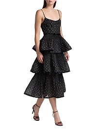 Polka Dot Pleated Tiered Midi-Dress