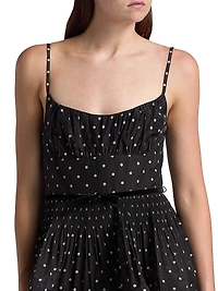 Polka Dot Pleated Tiered Midi-Dress