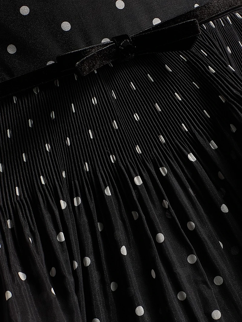 Polka Dot Pleated Tiered Midi-Dress