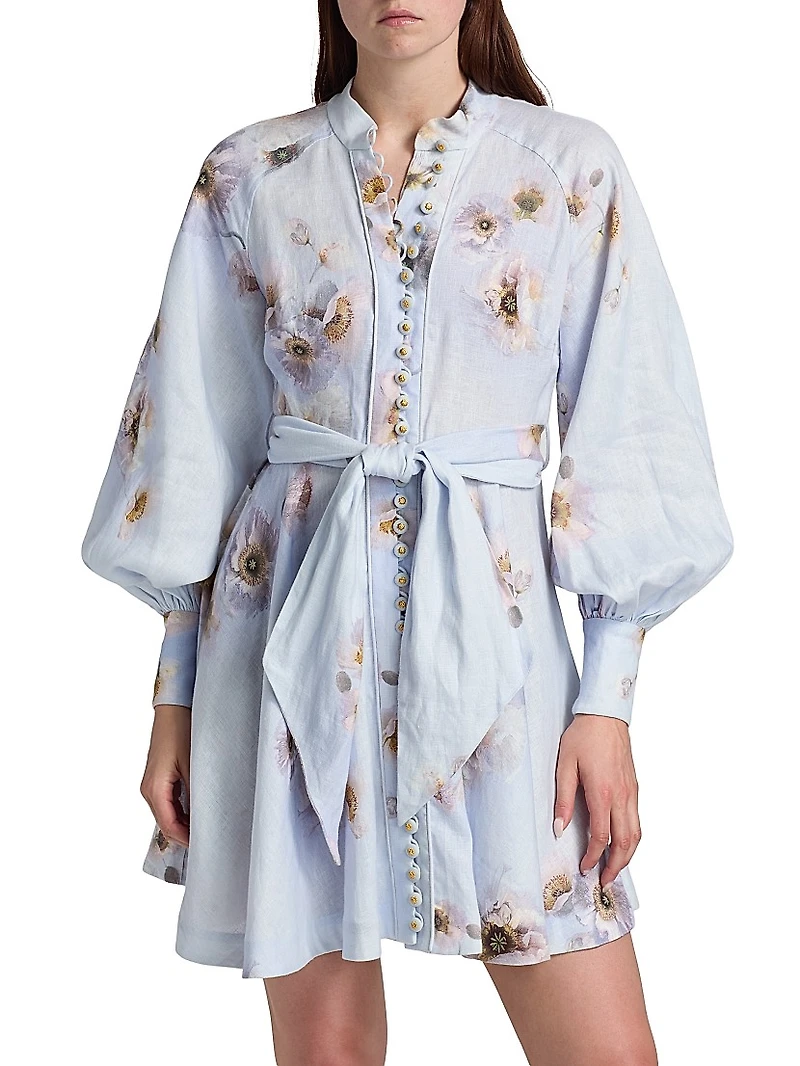 Hypnotic Linen Tie-Waist Minidress