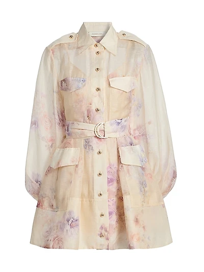 Hypnotic Printed Linen-Silk Tie-Waist Minidress